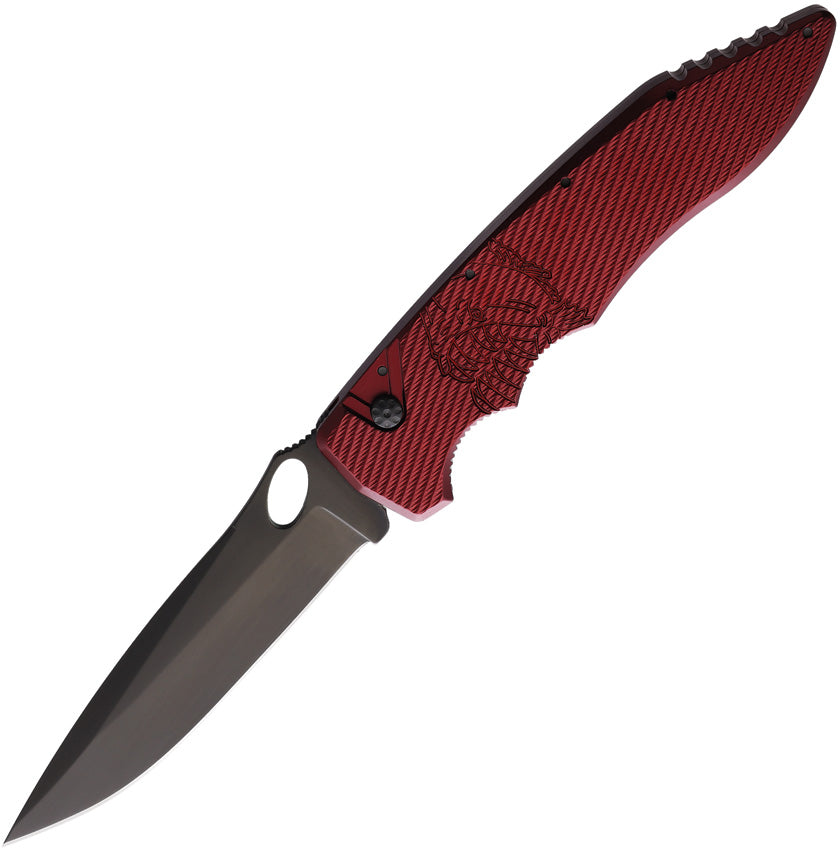 Piranha Knives Auto Predator Button Lock Red