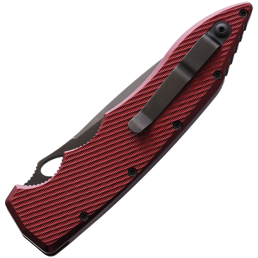 Piranha Knives Auto Predator Button Lock Red