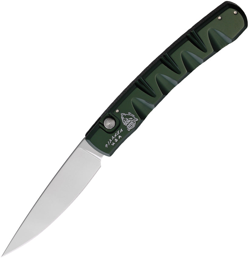 Piranha Knives Auto Virus Button Lock Grn