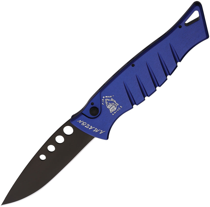 Piranha Knives Auto Amazon Button Lock Blu