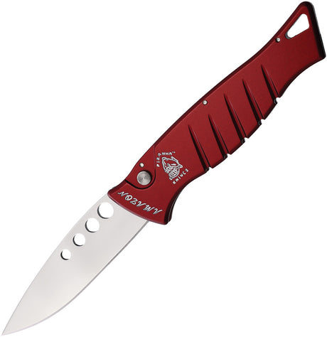 Piranha Knives Auto Amazon Button Lock Red