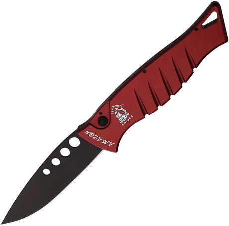 Piranha Knives Auto Amazon Button Lock Red